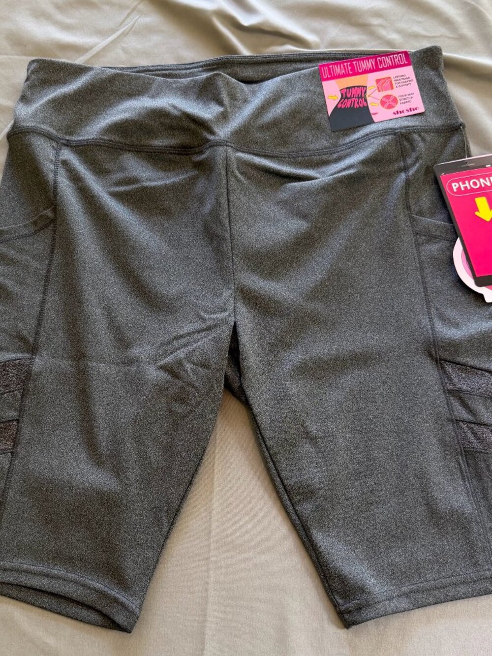 Shosho Women's Plus Size 3XL Gray Bike Shorts Pockets Butt Scultping NWT